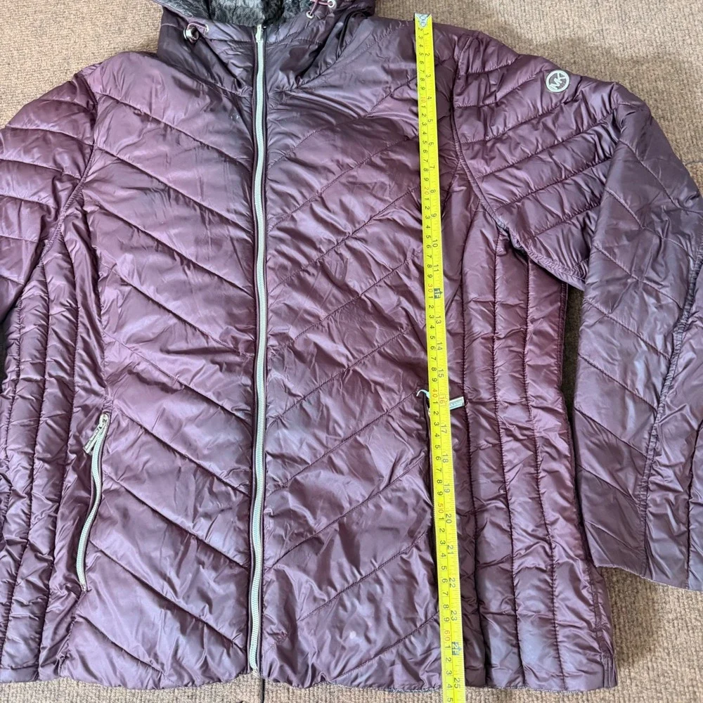 Michael Kors Womens Plum Purple Chevron Quilted‎ Hooded Puffer Jacket Coat MK A-
